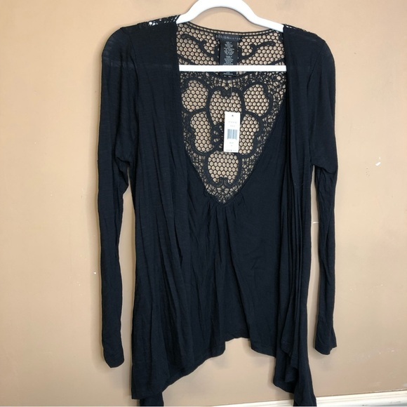 Design History Light Weight Black Crochet Back Cardigan Size Missy M NWT - Picture 1 of 5